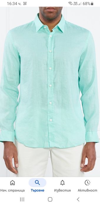 Hugo Boss Roger Stretch - Len Slim Fit  2XL ОРИГИНАЛ Мъжка Ленена Риза