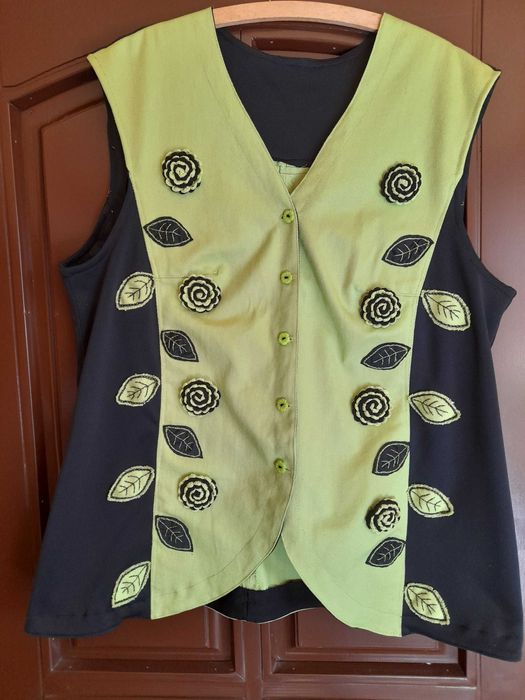 Vesta dama UNICAT, jeans verde iarba, Handmade si personalizata XL-XXL