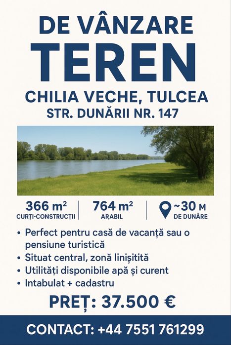 Teren intravilan 1.249 m² la 30 m de Dunăre – Chilia Veche, Tulcea