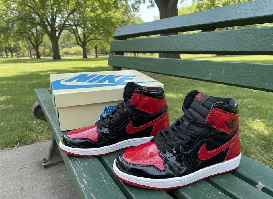 Adidasi Nike Jordan 1 High Patent Bred - Adidasi Unise Premium
