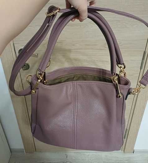 Geantă din piele naturală mov prună, elegantă
