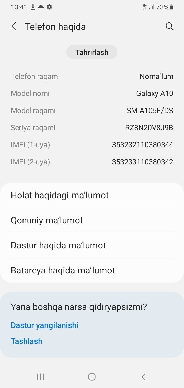 Samsung Galaxy A10 holati yangi