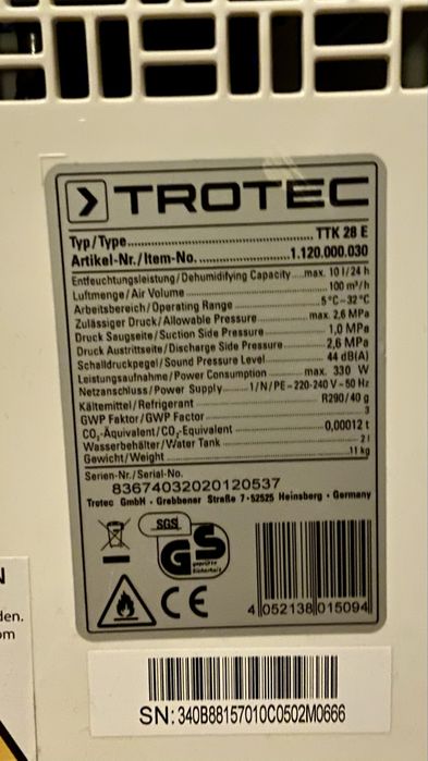 Dezumidificator Trotec TTK-28E