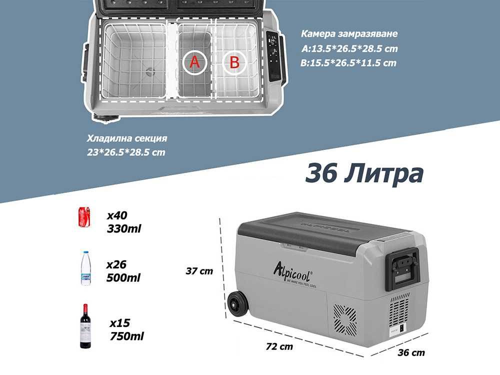 36L Alpicool T36 Компресорен Хладилник двузонов фризер 12/24/220V