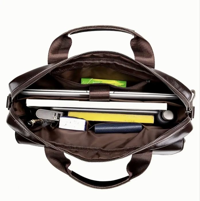 Професионална Мъжка Бизнес чанта (за Лаптоп 15”) Черна естествена кожа