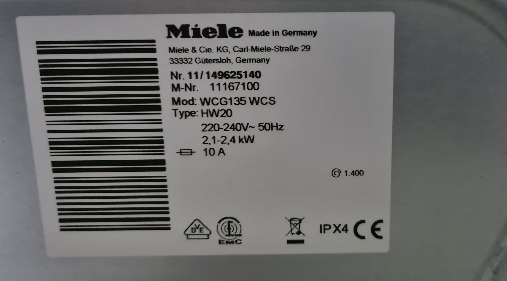 Пералня "Miele" W1,Serie 120,9kg.