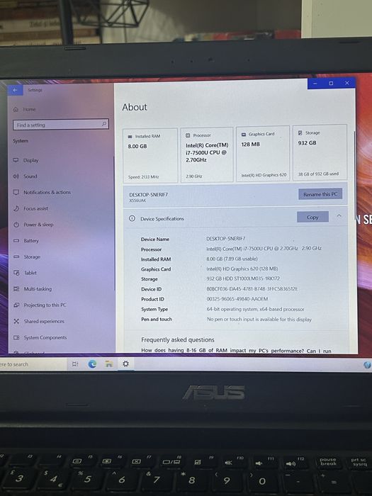 laptop i7 , Ram 8Gb, 1 Tb, 2.90 GHz turbo
