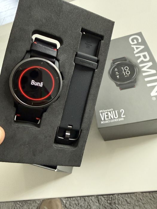 Ceas smartwatch Garmin Venu 2, pachet Leather band, nou la cutie !