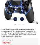 AceGamer Controller Wireless pentru PS4, Compatibil cu PS4/Pro/Slim/PC