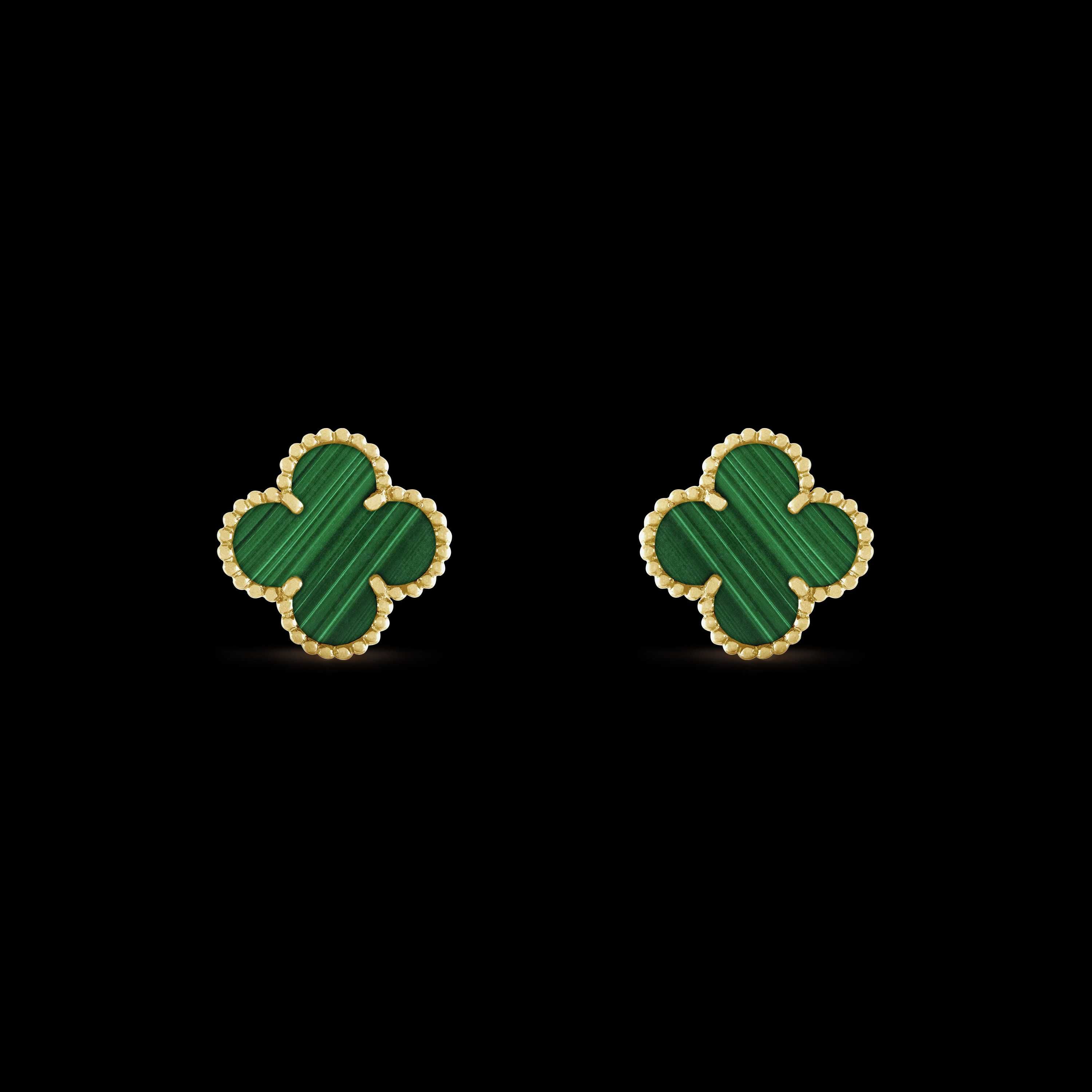 Van Cleef & Arpels VCA Gold Green Vintage Alhambra Clover Дамски Обеци