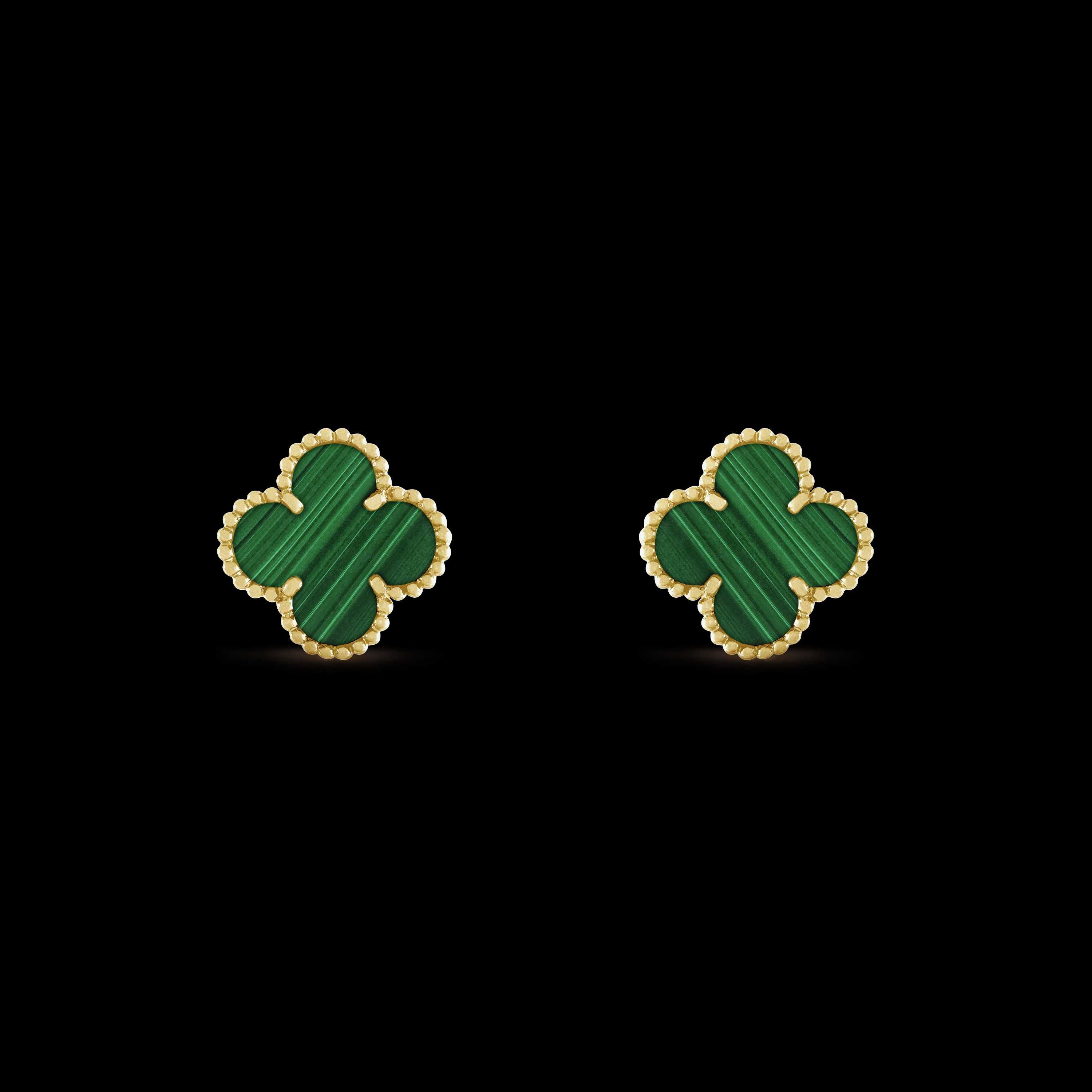 Van Cleef & Arpels VCA Gold Green Vintage Alhambra Clover Дамски Обеци