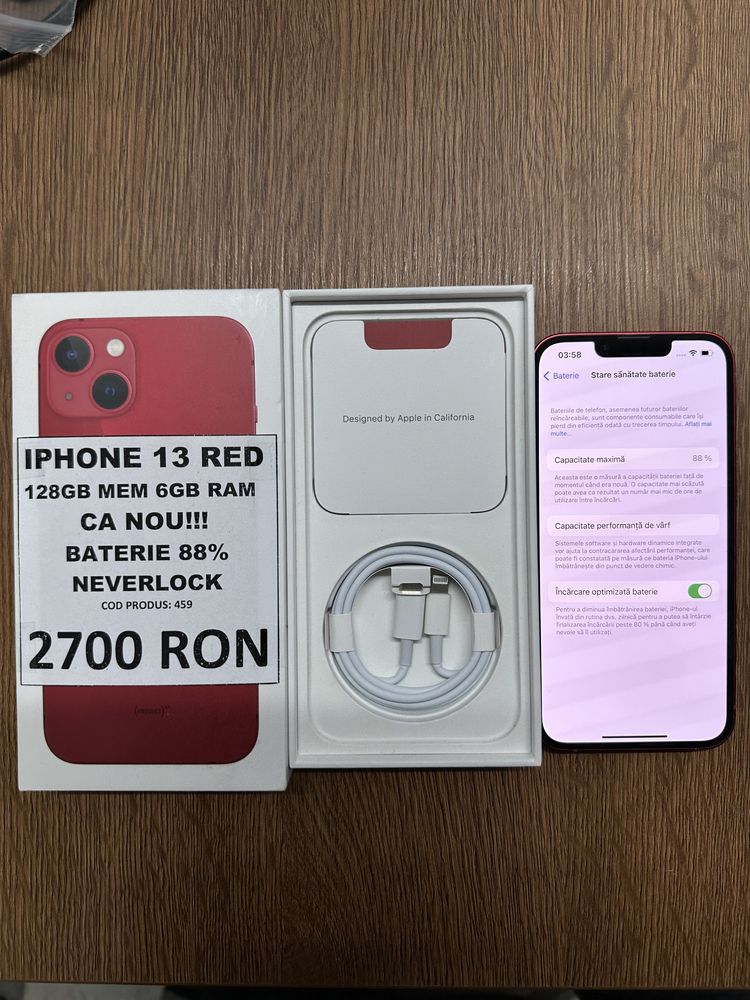 AMANET NOLIMIT: iPhone 13 Red 128GB Full Box Ca Nou Garantie si Bon.