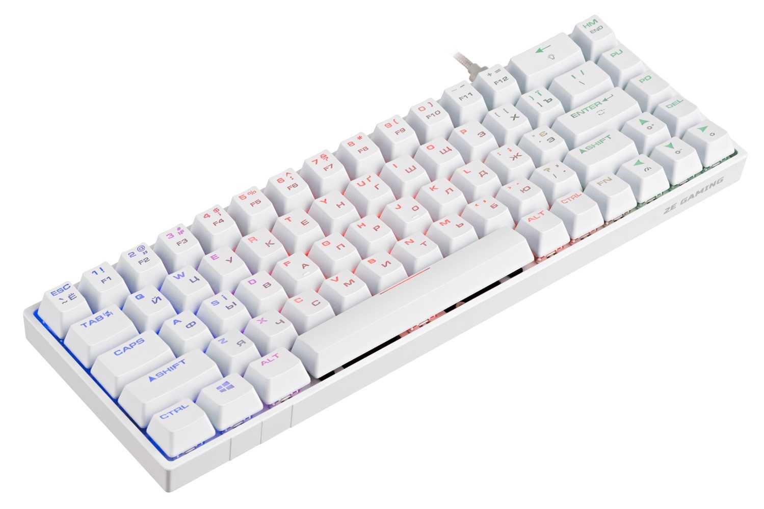 ; Игровая клавиатура 2E KG370 USB 68 key Gateron Red Switch White