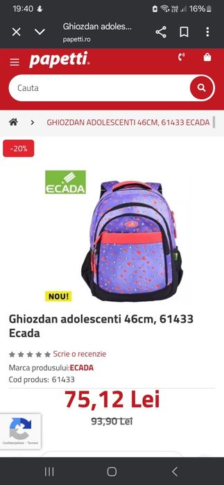 Ghiozdan fete Ecada Nou
