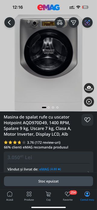 Masina de spalat cu uscator Hotpoint AQD970D49