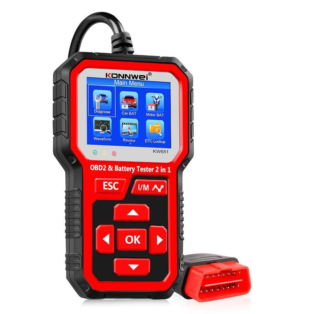 2в1 тестер за акумулатори и obd2 скенер тест за зареждане konnwei kw68