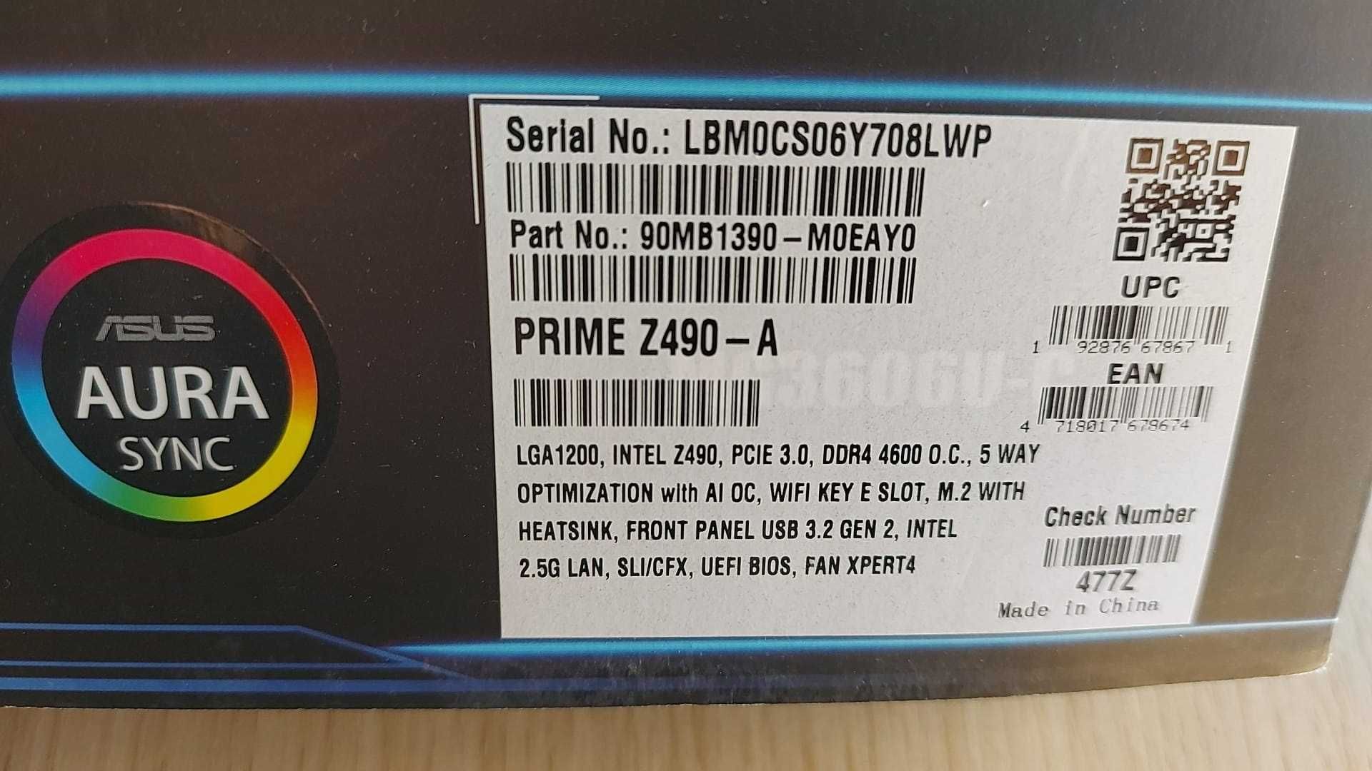 Placa de baza ASUS PRIME Z490-A, Socket 1200 , ca noua , la cutie