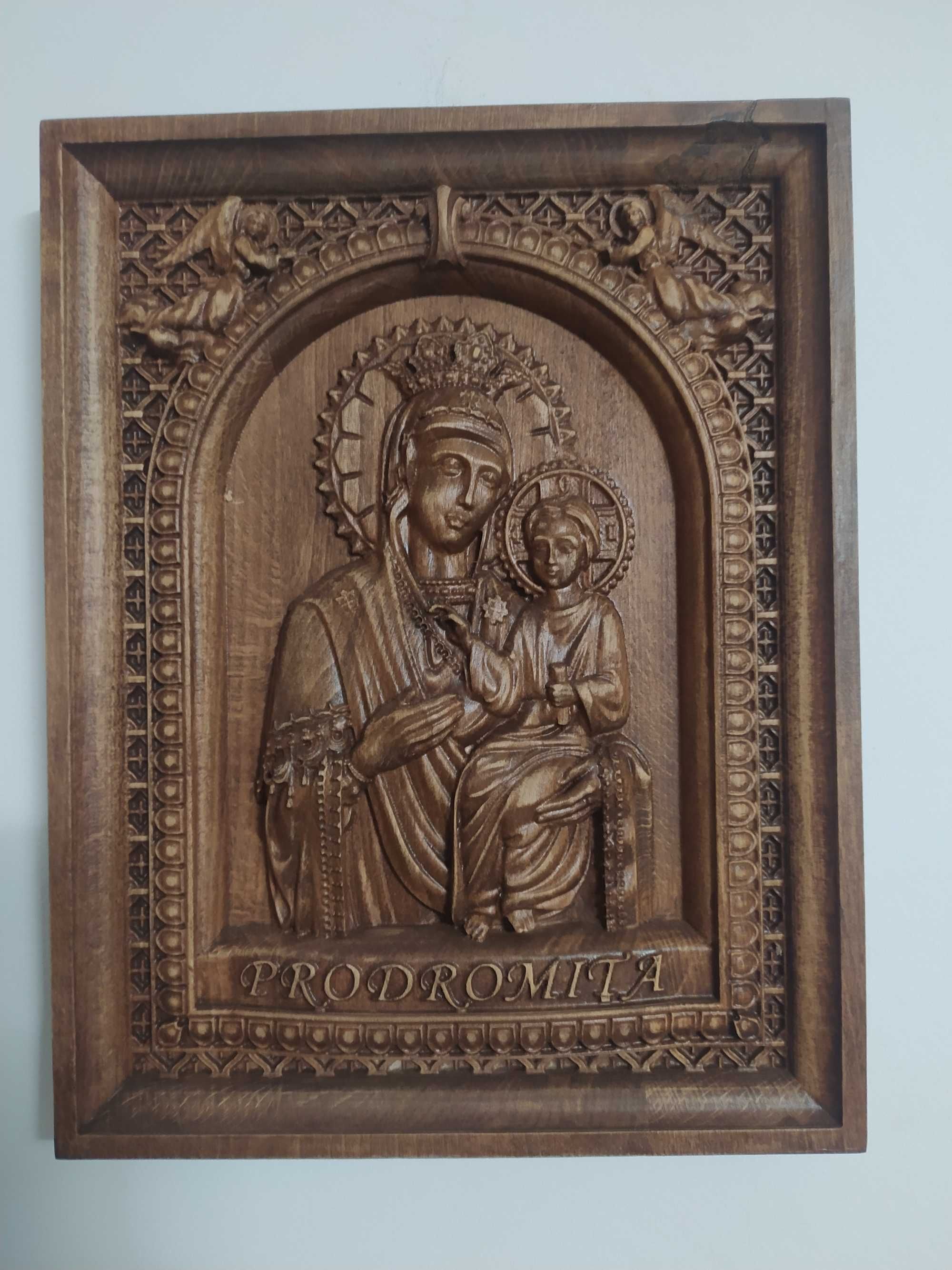 Icoana sculptata in lemn maica domnului ,Prodromita