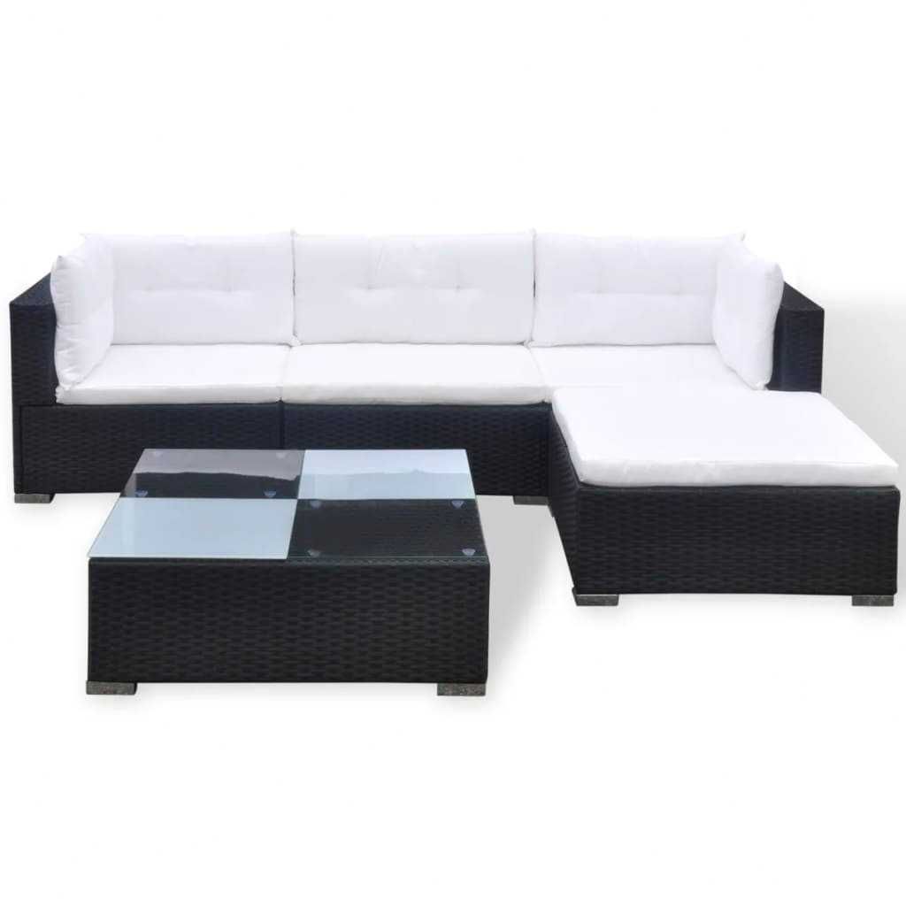 Set mobilier de gradina/terasa canapea/coltar 5 piese Negru/Alb