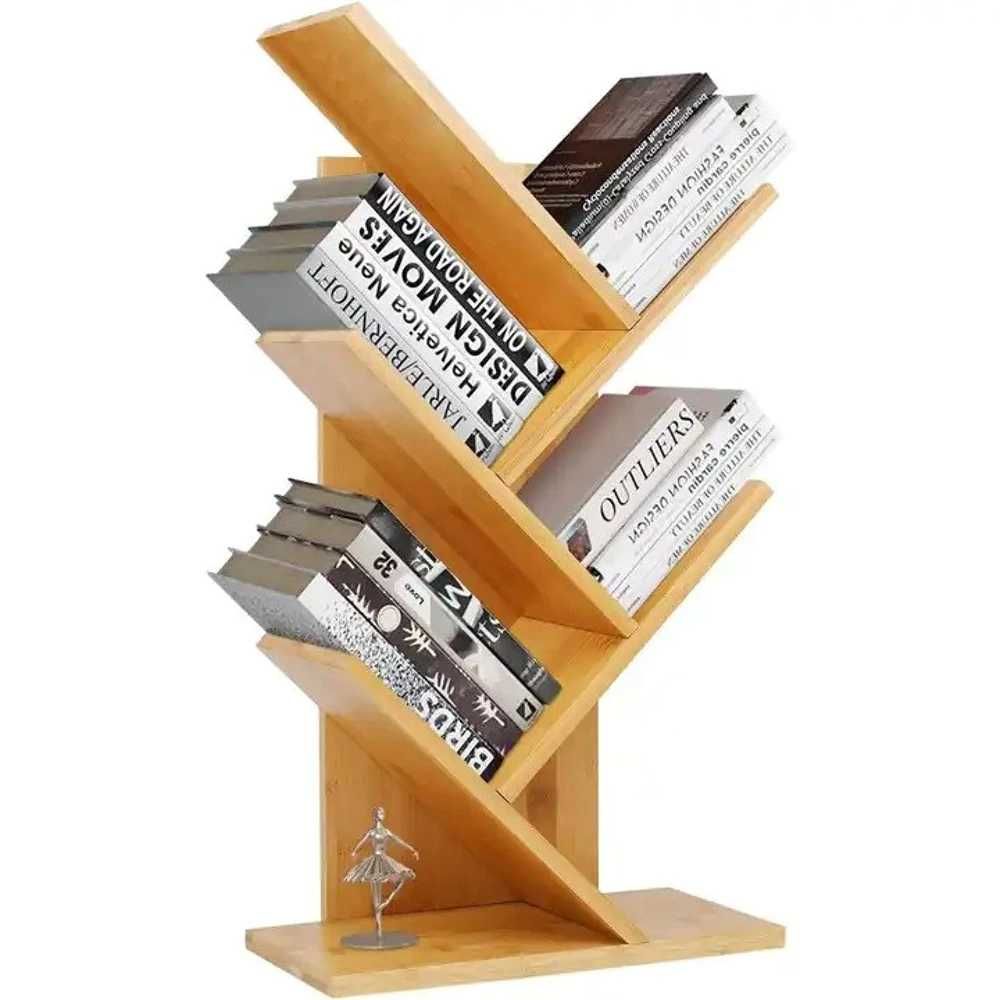 Етажерка за книги библиотека с 4 рафта бяла, дървесна бежова