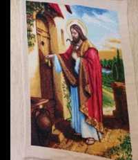 гоблен Исус чука на вратата  с дмц конци-400лв.