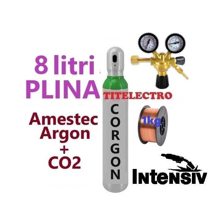 Butelie corgon Argon + CO2 8L PLINA + reductor Black + sarma 0.8mm 1kg