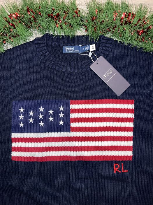 Pulover Ralph Lauren tricotat cu logo America RL, bleumarin marimea M