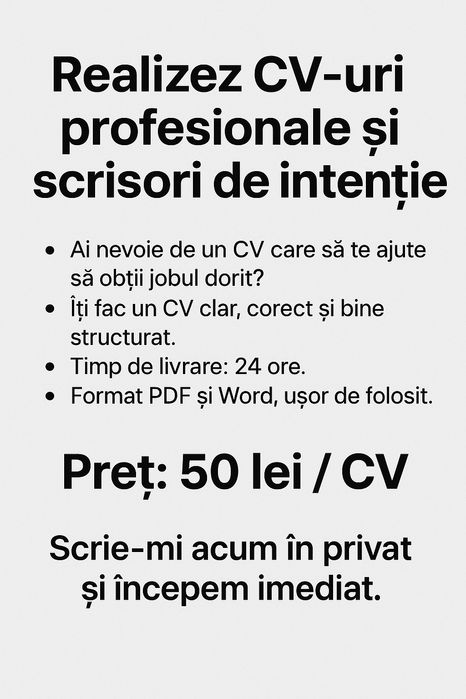 Realizez CV-uri profesionale și scrisori de angajare