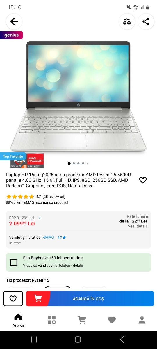 Vând Laptop Hp 15s sau schimb cu iphone