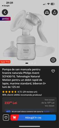 Pompa de san manuala Philips Avent