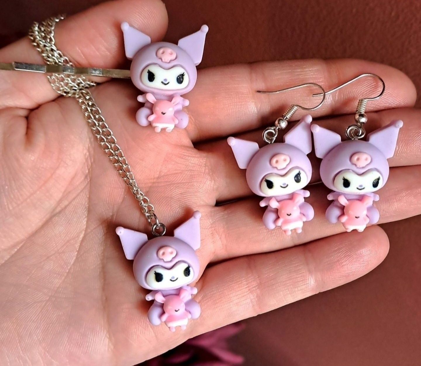 Set bijuterii kuromi sanrio colier cercei si agrafa