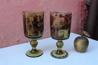 Set 2 pahare sticla suflata VIKINGI / MEDIEVAL, Polychrome, 1950