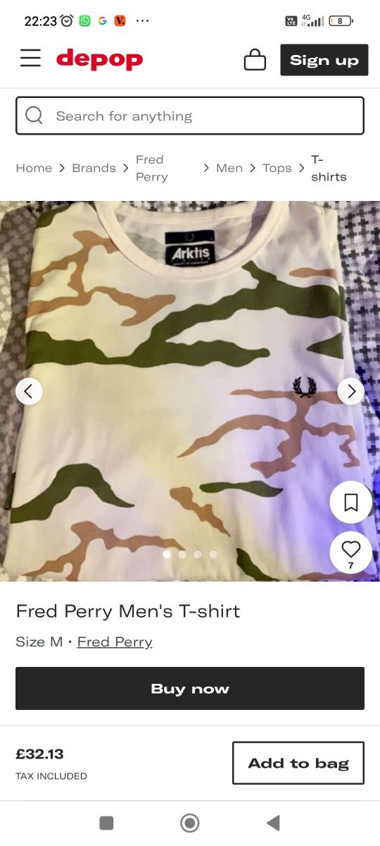 Tricou Fred Perry ARKTiS mărime M army armata camuflaj casual