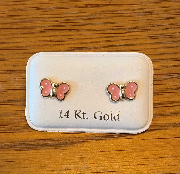Cercei copii noi aur 14k Fluturasi roz