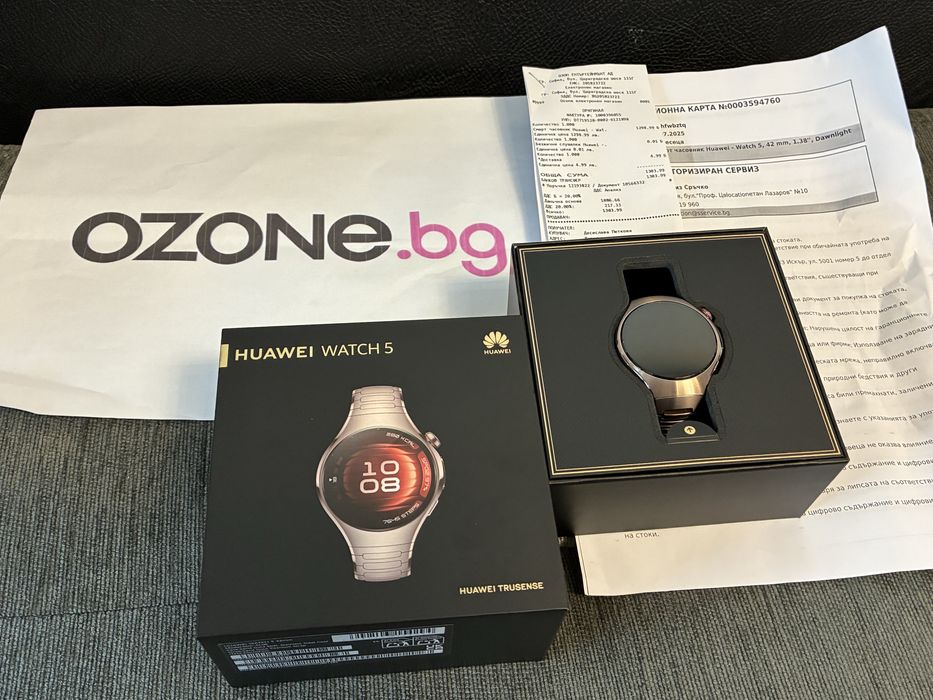 КАТО НОВ 42mm Huawei Watch 5 OZONE Гаранция 2027 Gold Titanium