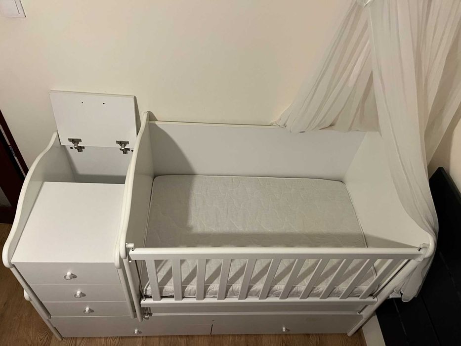 Patut Bebe Convertibil 3 in 1 din MDF,transformabil pat copil,saltea