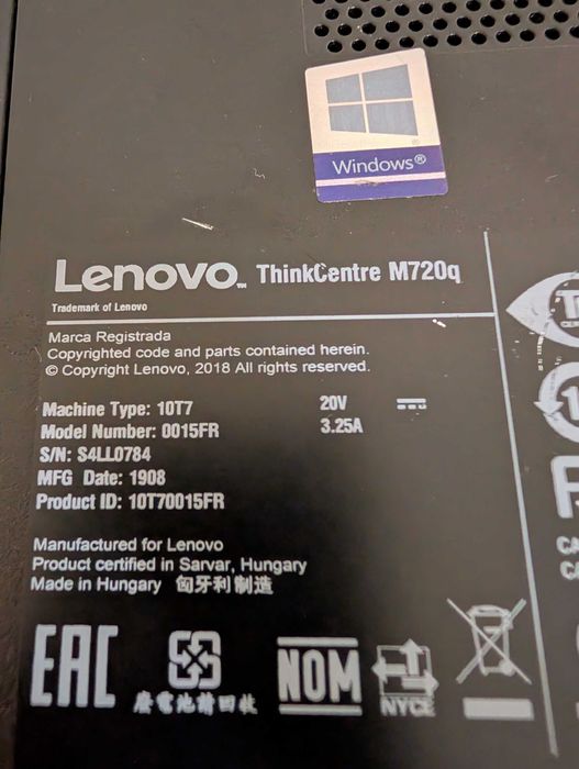 Mini PC Lenovo ThinkCentre M720q Tiny i3-8100T 8 gb RAM/ ssd 250 gb