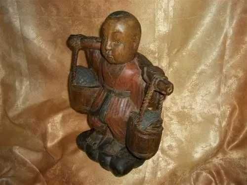 Statueta, sculptura orientala lemn pictat, Sec. 18-19, colectie