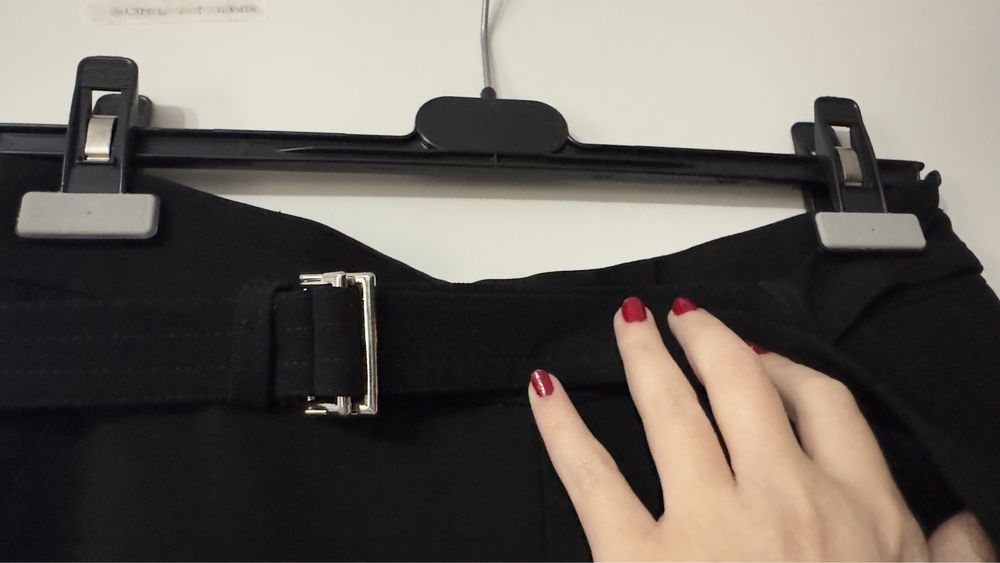 Pantalon dama negru elegant larg pe picior cu curea H&M