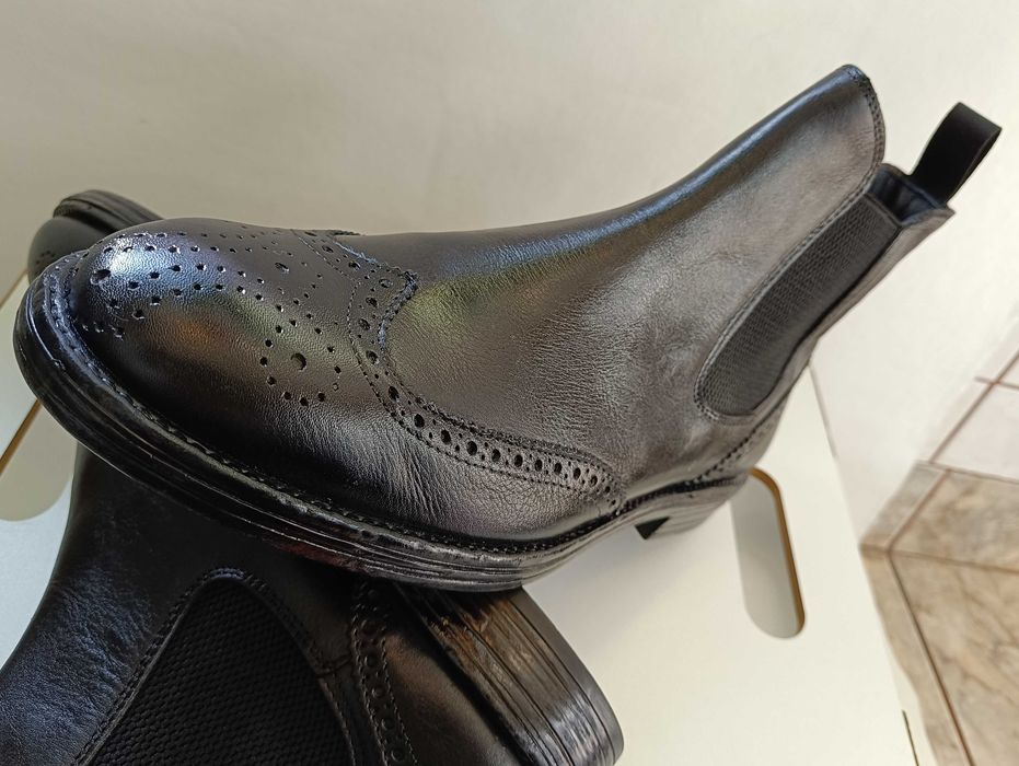 Ghete chelsea brogue 44 premium CaFeNoIR Paris piele naturala moale