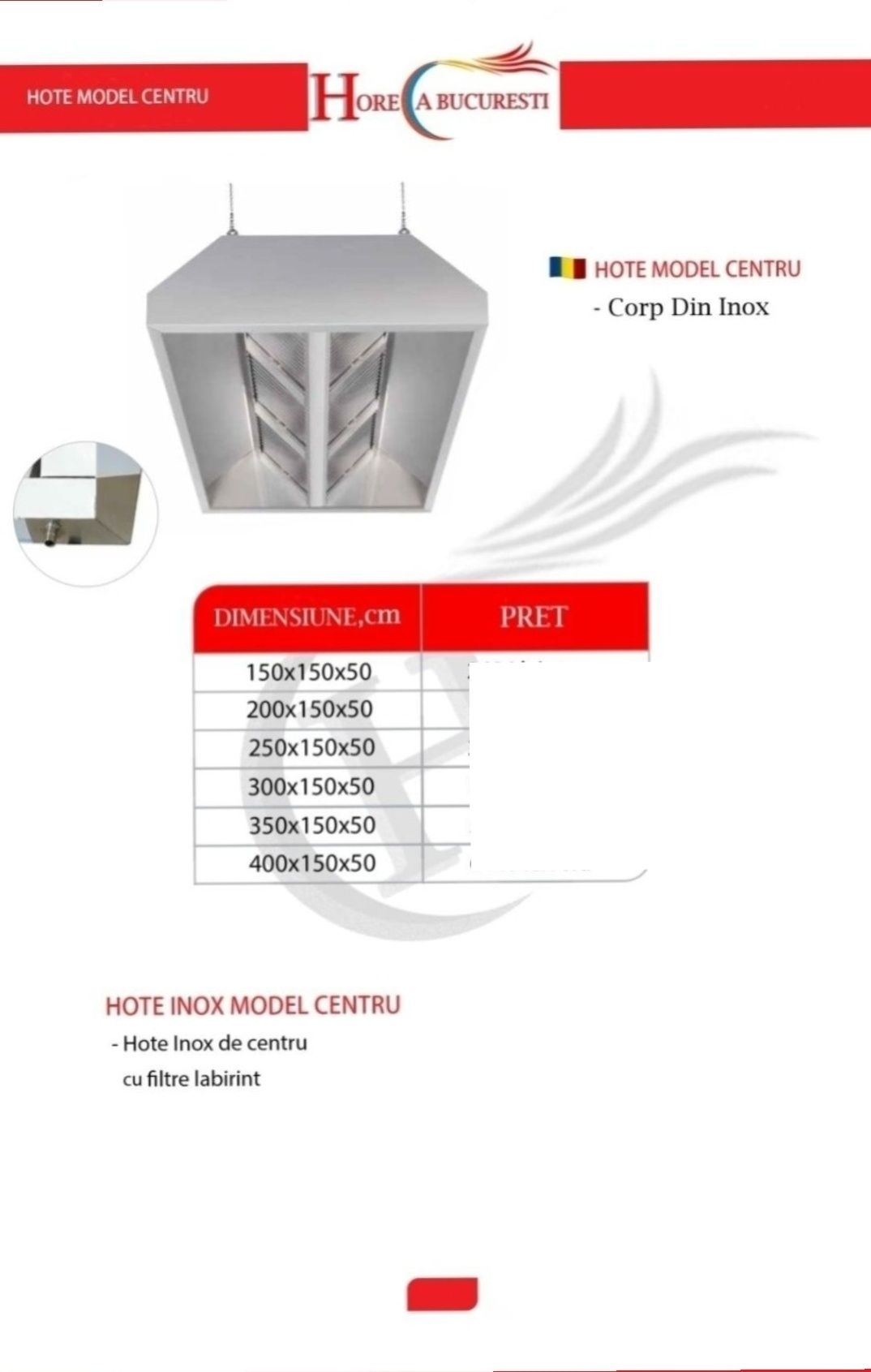 HOTA Inox perete FABRICA / HOTE Inox de Centru / HOTE Inox Cubice /