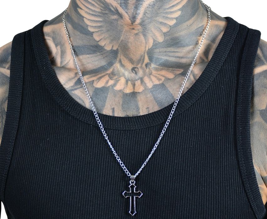 Lant/ Colier cu cruce silver reglabil