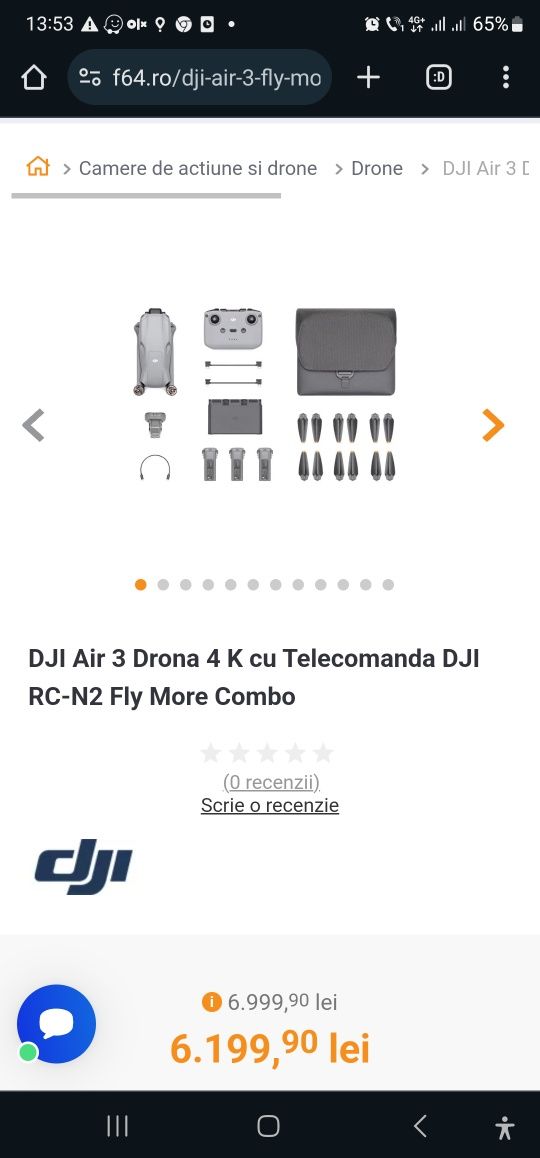 DJI Air 3 Drona 4 K cu Telecomanda DJI RC-N2 Fly More Combo
