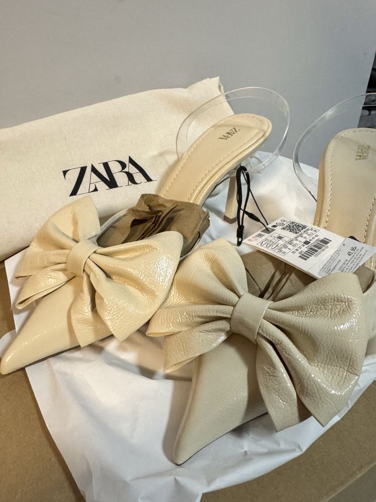 Обувки на средновисок ток без пета с панделка ZARA