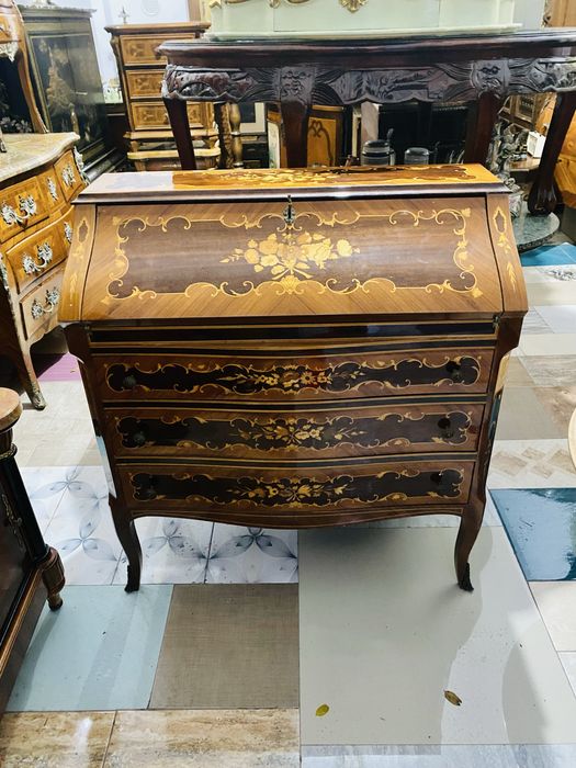 Comoda Secretaire Birou Lemn Masiv Intarsii Vintage Baroc
