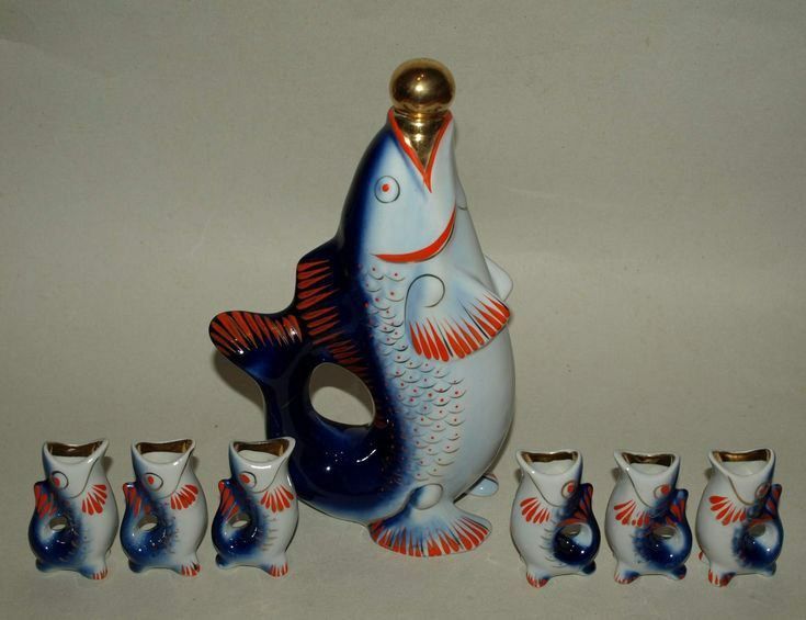 Набор для напитков Рыба роспись Городницкий фарфоровый завод 8 комплек