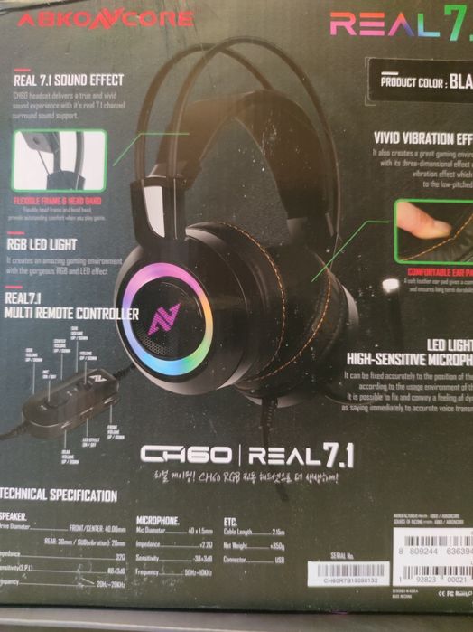 Căști gaming/filme ABKONCORE CH60  7.1, RGB, Earpad piele.
