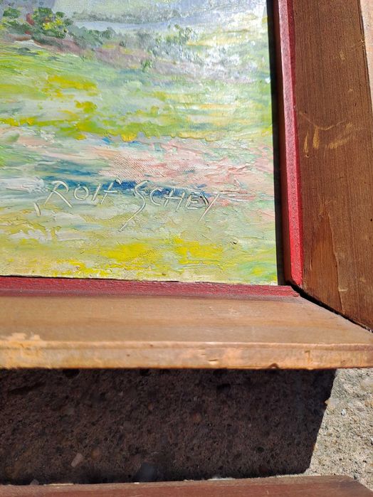 tablou pictura pe carton gros 26/22 cm semnat rolf schey 1949