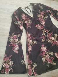 Bluza eleganta,catifea  negru cu motive florale