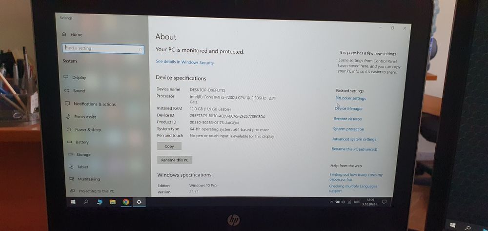 Лаптоп HP Probook 430 g4 13.3 FullHD, i5-7200U, 12 GB, 256SSD, 500GB